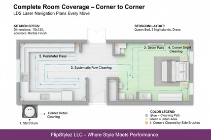 Robot Vacuum Kitchen & Bedroom Floor Plan Cleaning Path Map