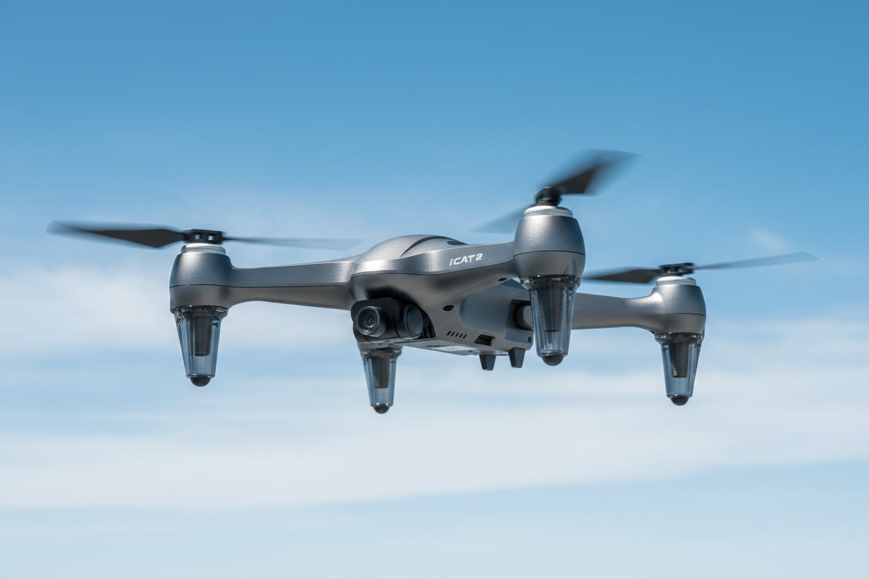 Silver iCAT2 Drone Flying in the Sky