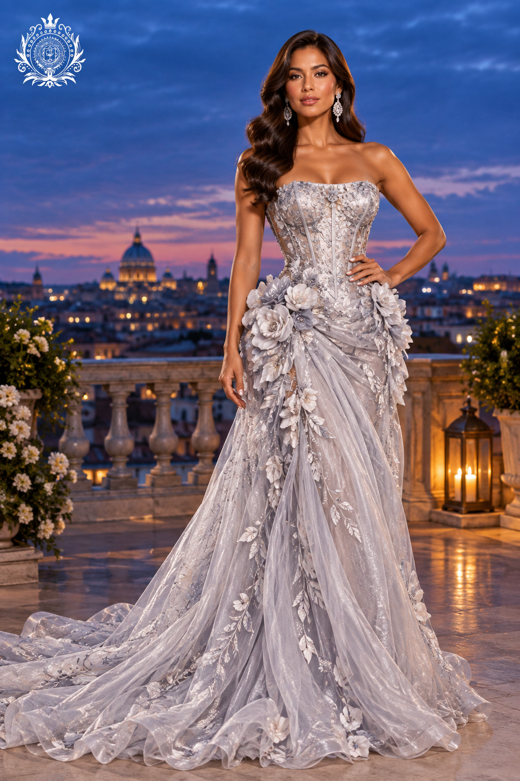 Women's Floral Tulle Gown | Strapless Bodice & Dimensional Flower Details | Prom & Formal Events