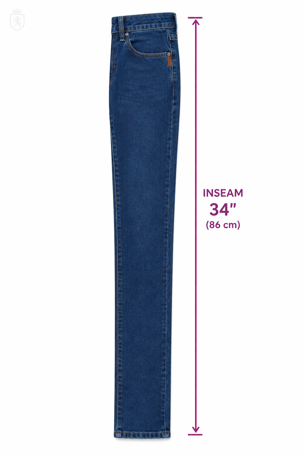 Single jean leg straightened flat showing length measurement