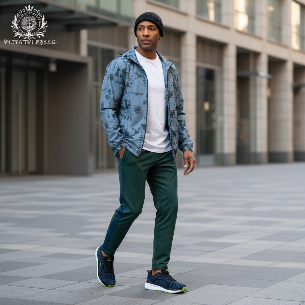 Single man wearing Stone Blue and Green wide-fit walking shoes