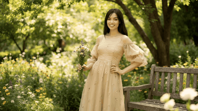 Beautiful New soft yellow Plus Size Autumn Loose Puff Sleeve Pleated Floral Long Sling Dress for Women