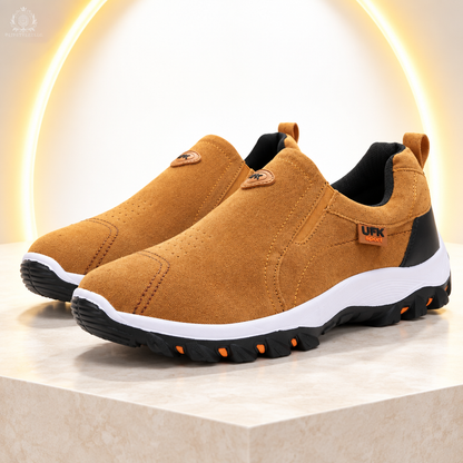 Yellow men’s shoes in a modern commercial studio
