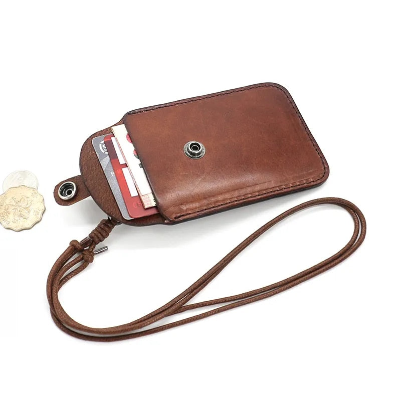 New Fashion Vertical Style ID Badge Holder For Work Genuine Leather Student Identity Bus Card Case Retractable Lanyard Tag Bag