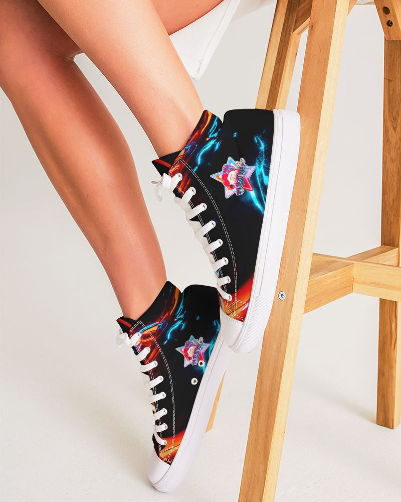 ELECTRICLY BLUE AND RED DESIGN BY FLIPSTYLEZ Women's Hightop Canvas Shoe