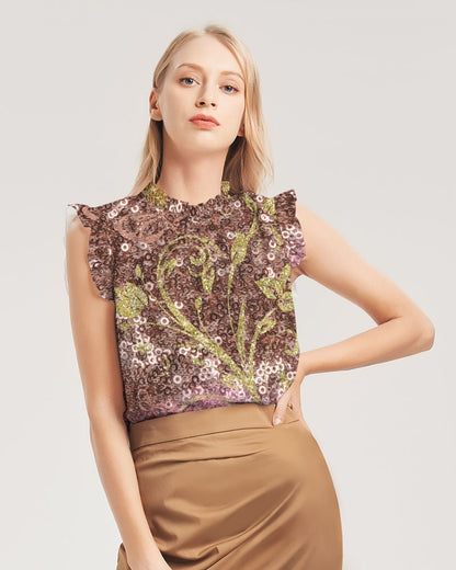 BEAUTIFUL PURPLE GITTER DESIGN CREATED BY FLIPSTYLEZ Women's Ruffle Sleeve Top