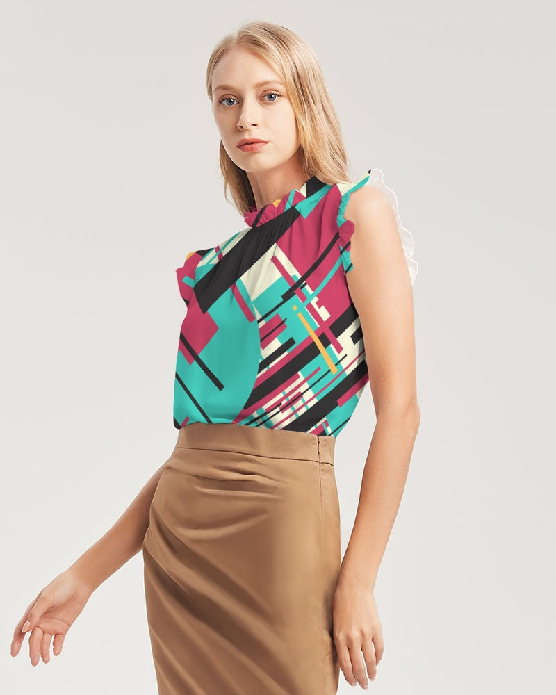 CREATIVE ABSTRACT CREATED BY FLIPSTYLEZ Women's Ruffle Sleeve Top