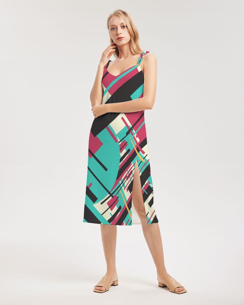 CREATIVELY FUN ABSTRACT CREATED FLIPSTYLEZ Women's Tie Strap Split Dress
