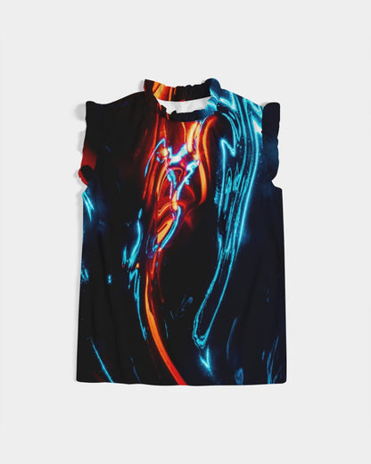ELECTRICLY BLUE AND RED DESIGN BY FLIPSTYLEZ Women's Ruffle Sleeve Top