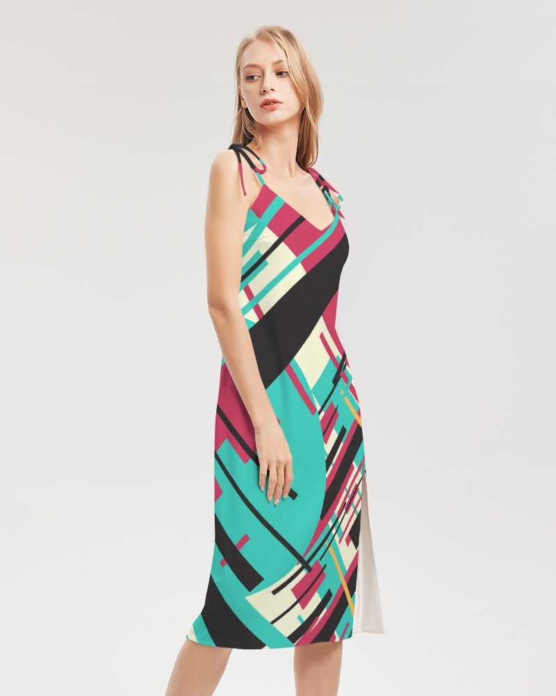 CREATIVELY FUN ABSTRACT CREATED FLIPSTYLEZ Women's Tie Strap Split Dress