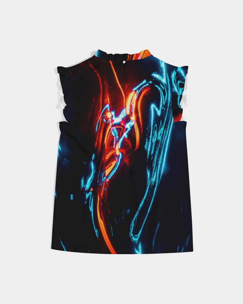 ELECTRICLY BLUE AND RED DESIGN BY FLIPSTYLEZ Women's Ruffle Sleeve Top