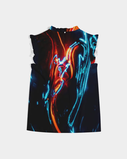 ELECTRICLY BLUE AND RED DESIGN BY FLIPSTYLEZ Women's Ruffle Sleeve Top