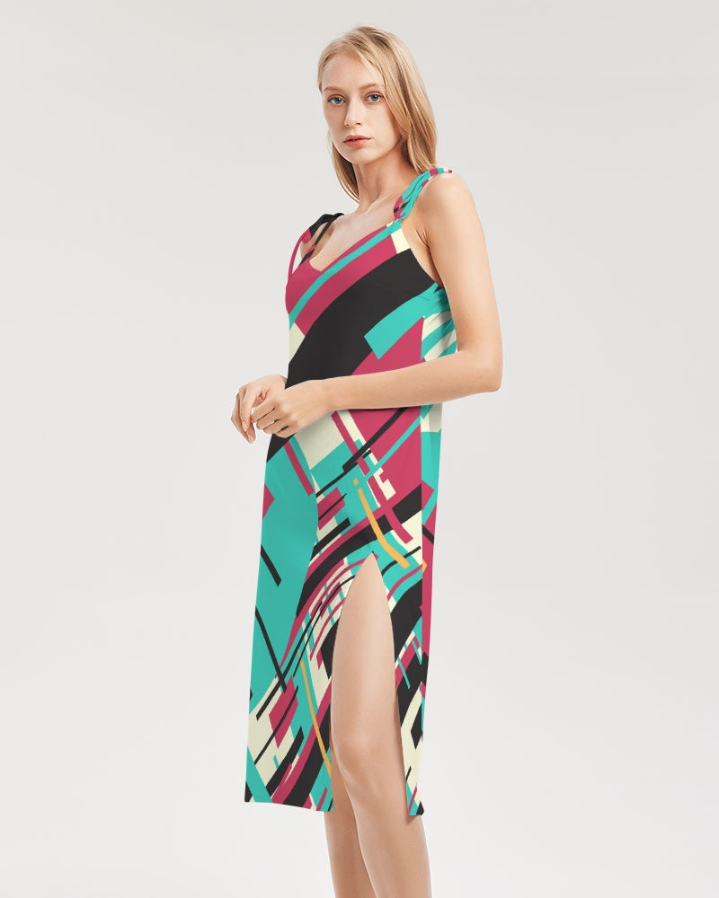 CREATIVELY FUN ABSTRACT CREATED FLIPSTYLEZ Women's Tie Strap Split Dress