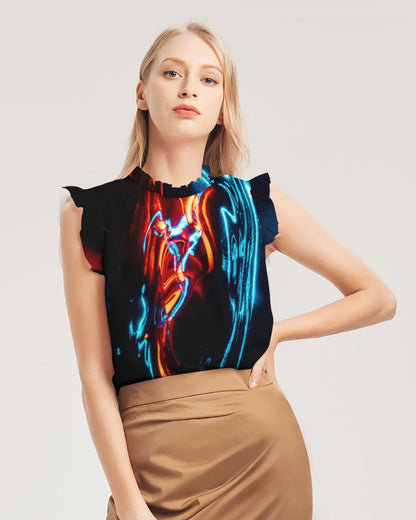 ELECTRICLY BLUE AND RED DESIGN BY FLIPSTYLEZ Women's Ruffle Sleeve Top