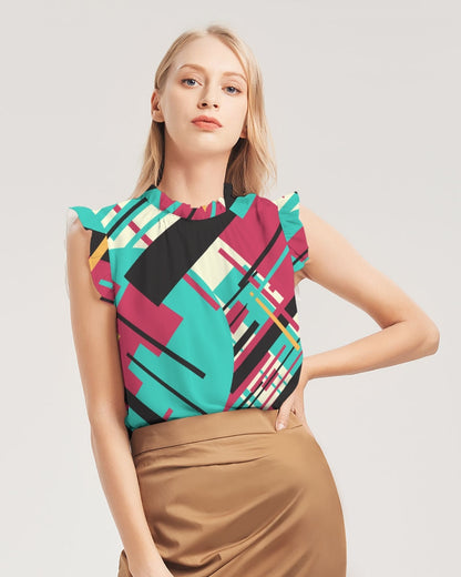 CREATIVE ABSTRACT CREATED BY FLIPSTYLEZ Women's Ruffle Sleeve Top